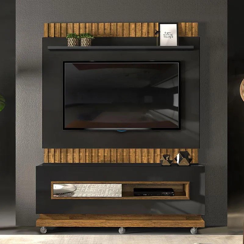rack bancada c painel para tv ate 60 polegadas vitti dj moveis preto brilho demolicao