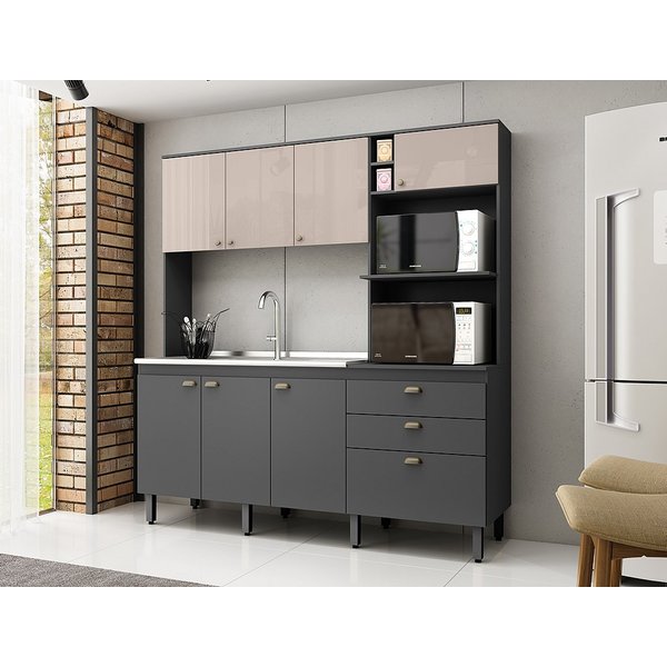 cozinha compacta 7 portas 3 gavetas georgia dacheri chumbo baunilha